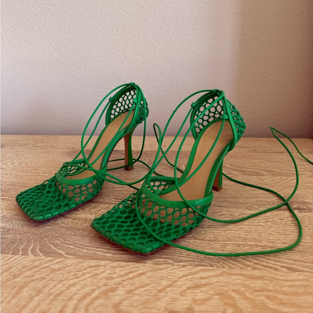 Bottega Veneta Green Stretch Web Heels